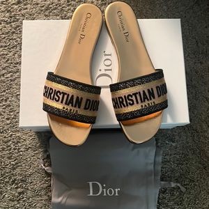CHRISTIAN DIOR “DWAY” slides Rose Gold Cotton Embroidered with Metallic Thread